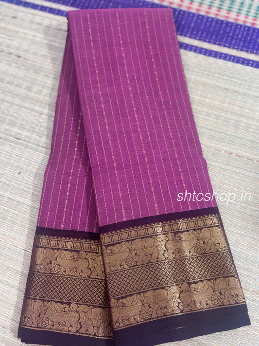 120 Count Vairaoosi Design Kanchi Cotton Saree with Elephant Zari Border and Running Blouse