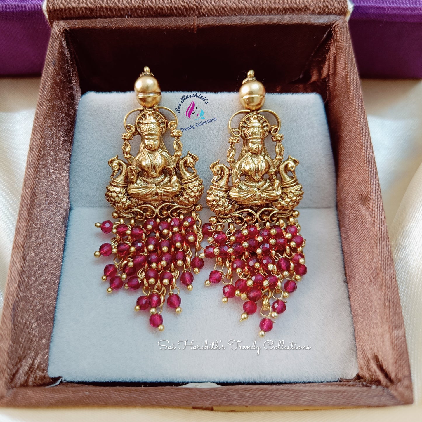 Divine Prosperity Brass Earrings with Goddess Lakshmi Design - SHTC141