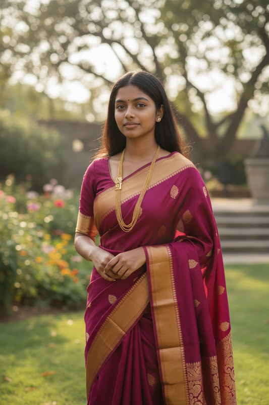 30 Inches 7 Layer Radha Krishna Mugappu Chain with Kempu Stones - SHTC1564