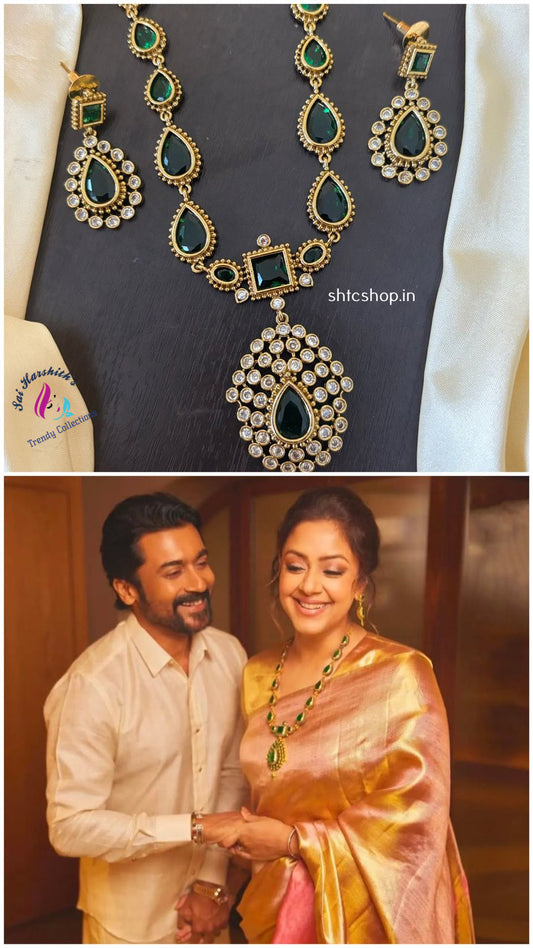 Jyothika Inspired Short emerald Statement Necklace - SHTC1234