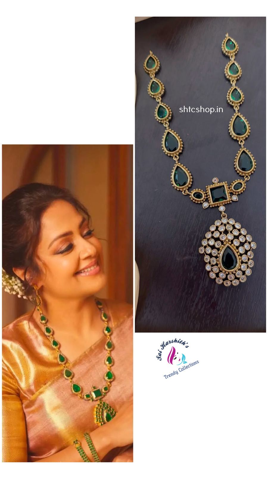 Jyothika Inspired Short emerald Statement Necklace - SHTC1234