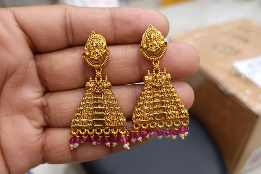 Matte Finish Temple Gopuram Style Earrings - SHTC1806