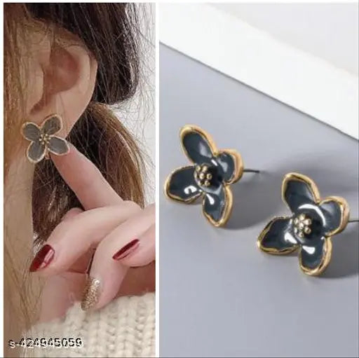 Black Floral Korean Earrings - KE312