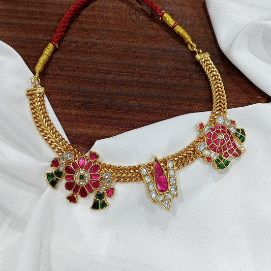 Jadav Stone Statement Necklace with Sangu and Chakra - SHTC1188