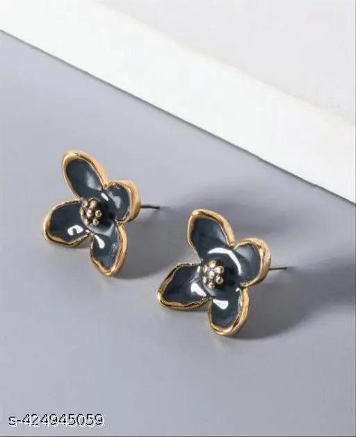 Black Floral Korean Earrings - KE312